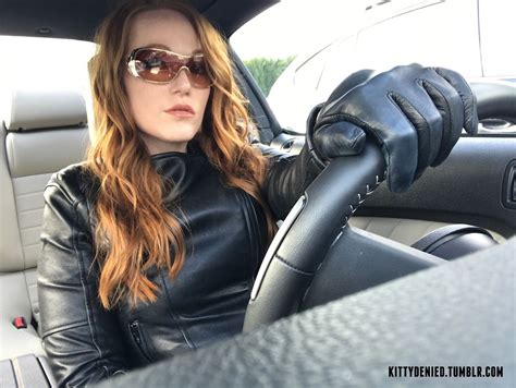 KITTY DENIED Just Hangin Out In My Car Being Hot Dont Mind Leather Gloves Women Black