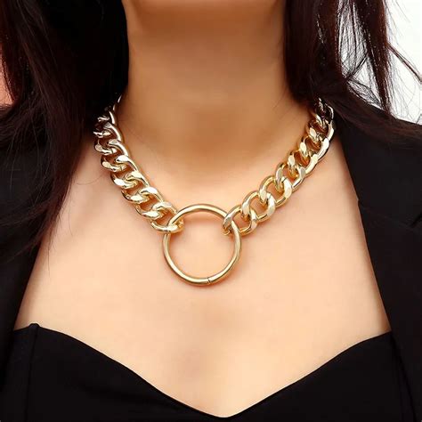 Punk European Exaggerated Chunky Metal Chain Big Round Circle Choker Necklace For Women Ladies