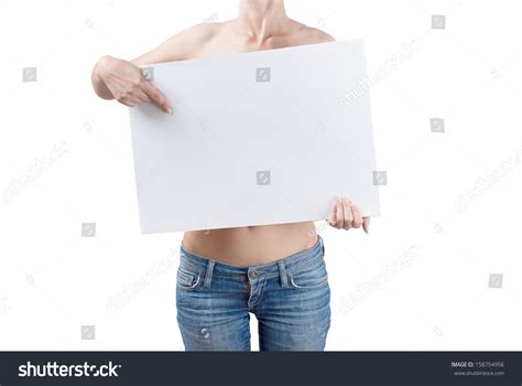 Naked Woman Holding Empty White Blank Foto De Stock Shutterstock