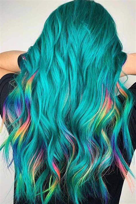 Teal With Rainbow Highlights Highlights Tealhair ️ What Can Compare