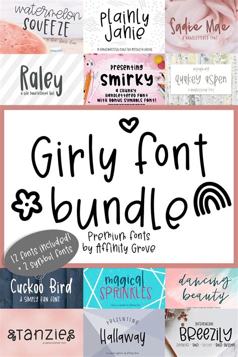 Girly Font Bundle 12 Adorable Girly Fonts