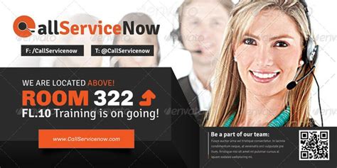 A Flyer For A Call Center With An Image Of A Woman And Two Men In The