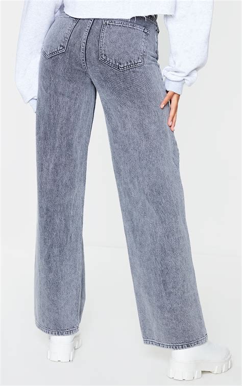 Washed Grey Knee Rip Baggy Wide Leg Jeans Prettylittlething