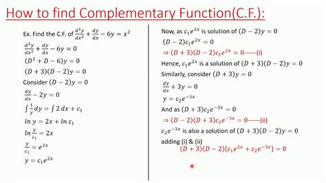 Linear Differential Equations Complementary Function Youtube