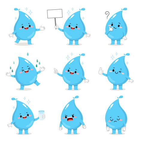 Water Drop Character Cartoon Illustrations Royalty Free Vector