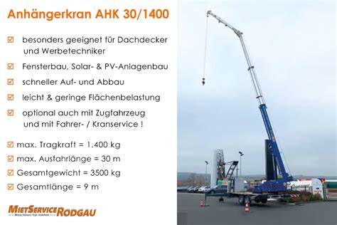 MietService Rodgau Vermietung von Aluminium Anhängerkran AHK 30 1400