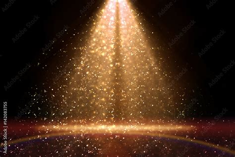 Stage Light And Golden Glitter Lights On Floor Abstract Gold