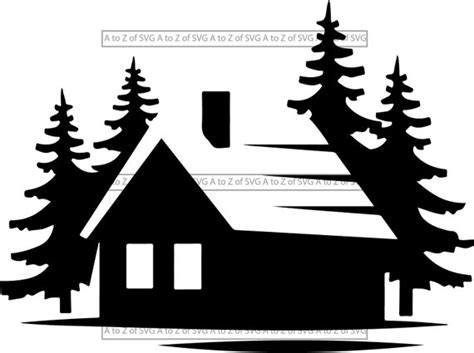 Winter Cabin And Trees Silhouette Svg Design Logo Dxf Png Etsy