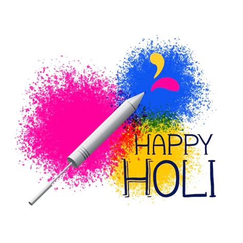 Free Vector Colors Splatter With Pichkari For Holi Festival Greeting