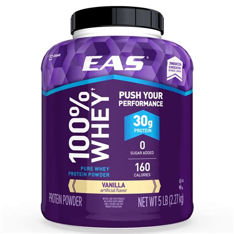 eas 100 pure whey protein powder vanilla 30 g of protein 5 lb canister