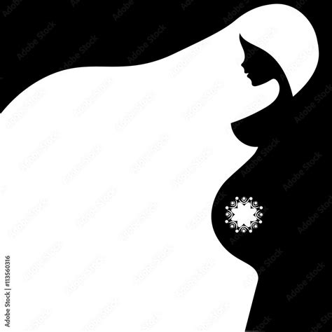 Beautiful Nude Pregnant Woman Silhouette Abstract Sleek Linear Hot