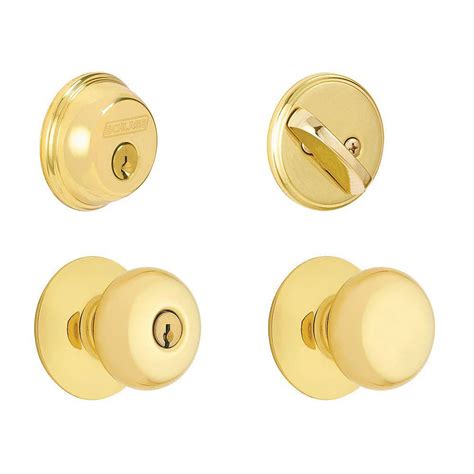 Schlage Plymouth Bright Brass Single Cylinder Deadbolt And Keyed Entry