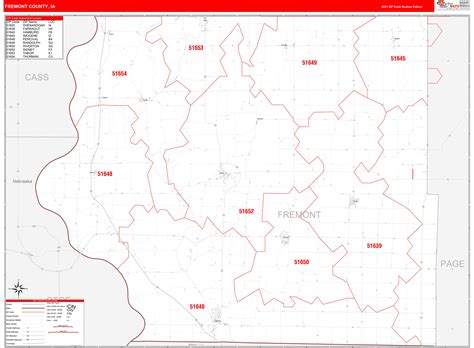 Fremont County Ia Zip Code Wall Map Red Line Style By Marketmaps