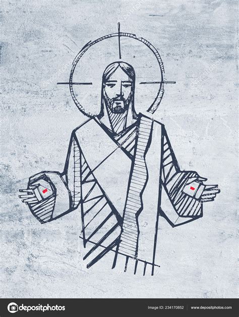 Illustration Dessin Dessiné Main Jésus Christ Avec Les Mains Ouvertes