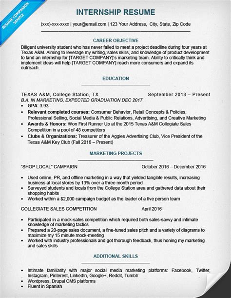 21 basic resumes examples for students internships com. 17 Best Internship Resume Templates to Download for Free ...