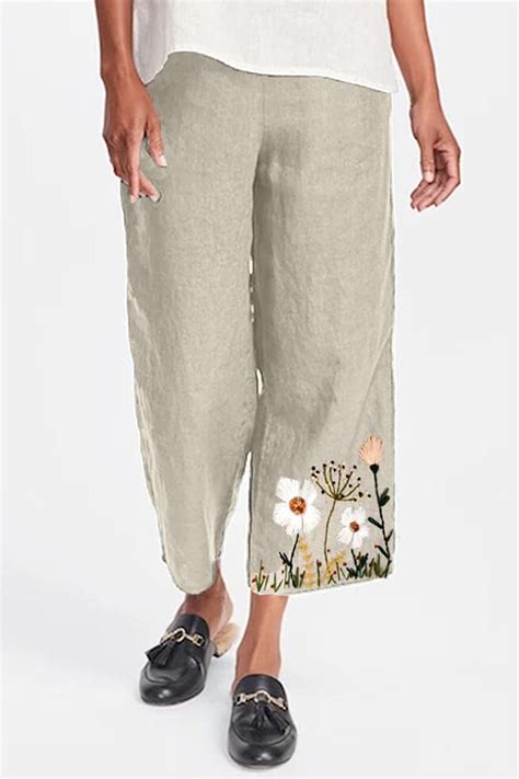 Floral Embroidery Vintage Wide Leg Pants Shopingnova Pants For