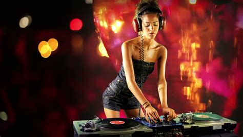 A Sexy Female Dj Dancing And Playing Records With Disco Style Background Stock Footage Video