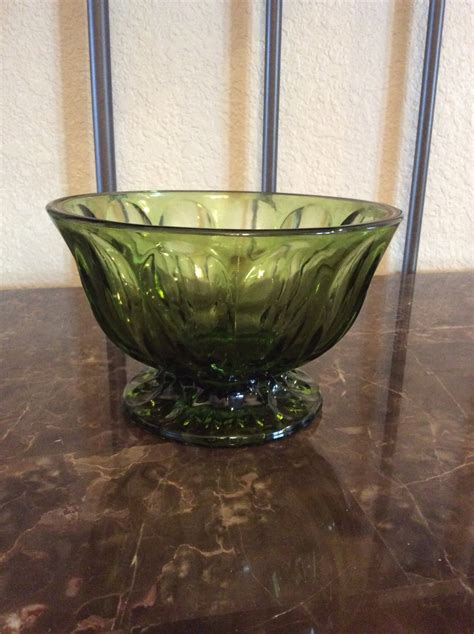 vintage green glass pedestal bowl etsy