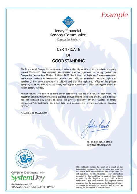 Jersey Certificate Of Good Standing