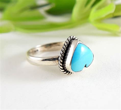 Beautiful Natural Turquoise Heart Shape Sterling Silver Ring Etsy