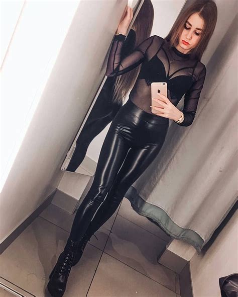 Lederlady ️ Wet Look Leggings Sexy Leather Outfits Leather Pants Women