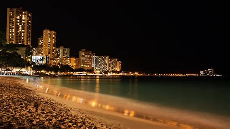 1080p Free Download Hawaiian Nights Beach City Hawaii Lights Hd