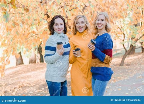 Cheerful Attractive Three Young Women Best Friends Having Fun Together
