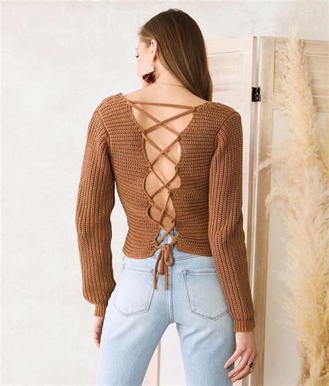 willow and root lace up sweater women s sweaters in brown buckle