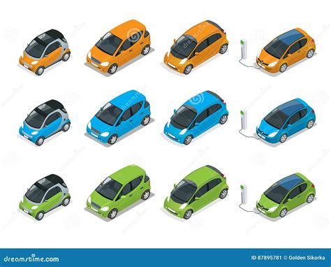 Isometric Hybrid Car City Car Isolated On White Background Vector