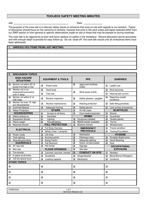 Toolbox Meeting Template Doc The Best Professional Template