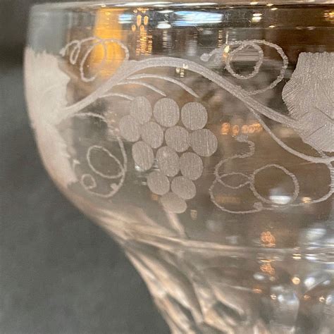 Set Of Nine 19th Century Vine Etched Stemmed Wine Glasses Antique