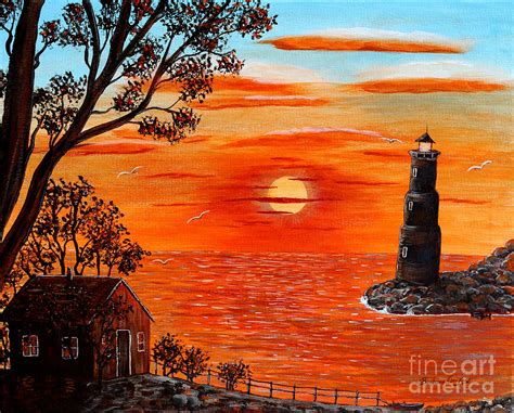 Sunset Lighthouse Painting By Barbara Griffin