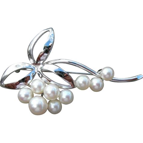 Mikimoto Pearl Pin Brooch Sterling Silver 9 Pearls From Jjtucson On