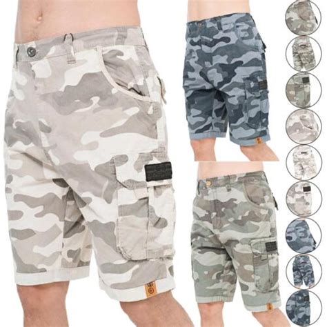 Mens Crosshatch Camo Shorts Combat Cargo Army Camouflage Long Knee