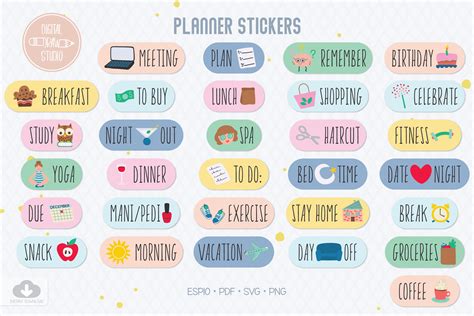 Planner Stickers DIY Digital Printable Tabs Organizer Icons By
