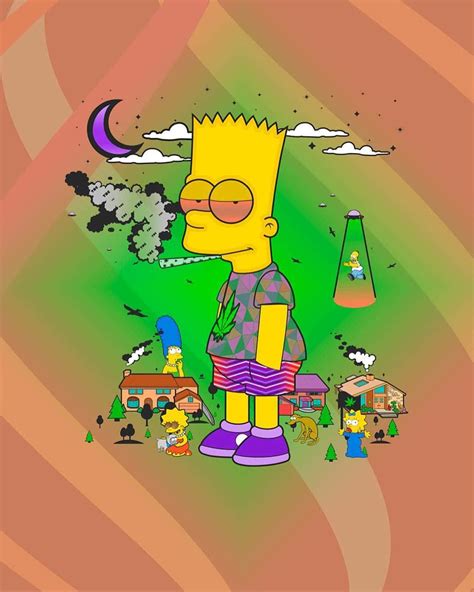 Download Bart Simpson Smoking Weed Trippy Wallpaper