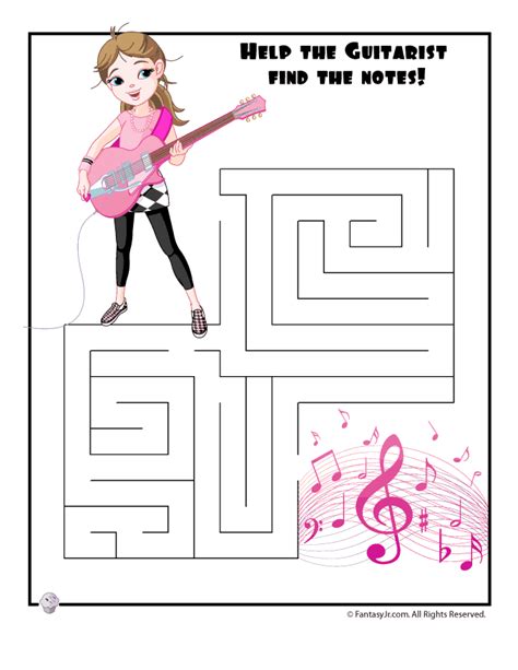 Fantasy Jr Easy Guitar Girl Maze Mazes For Kids Printable Mazes