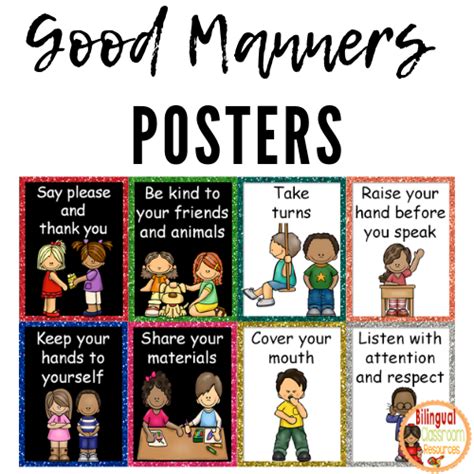 Essential Classroom Manners Posters In English And Spanish Bilingual