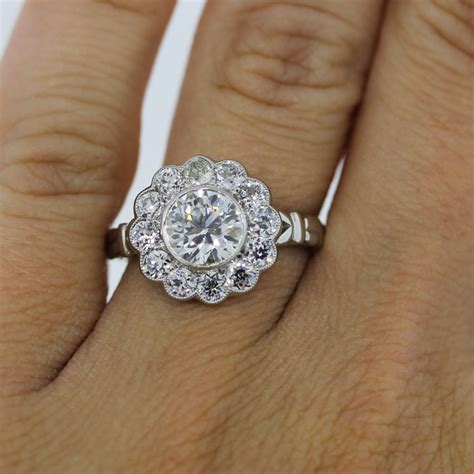 1.18ct round diamond cluster flower shape engagement ring 10k real yellow gold. Engagement Rings Boca Raton Platinum 1.15ct Old European ...