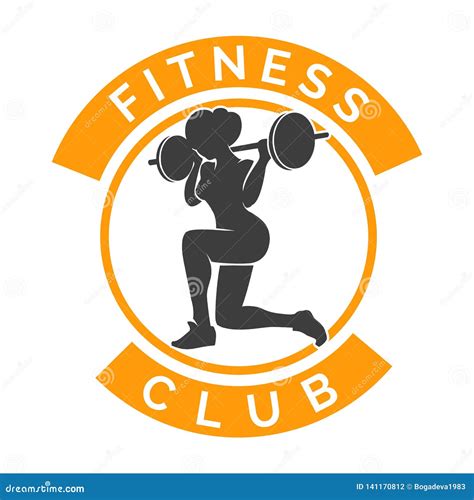 Fitness Club Logo With Woman And Barbell Stock Vector Illustration Of