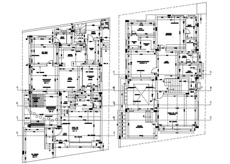 Autocad Drawing Of Huge Bungalow Floor Plans With Working Dimension Cad