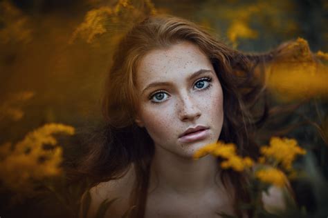 Download Freckles Blue Eyes Redhead Model Woman Face Hd Wallpaper By Jesse Herzog