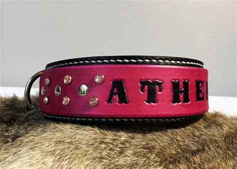 2 Wide Leather Collar Personalized Hand Tooled Etsy Leather Collar