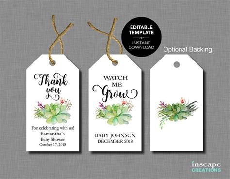 They will make a fun and festive addition and add some flare to your favors or treats. EDITABLE Baby Shower Favor Tags, Succulents Watch Me Grow ...