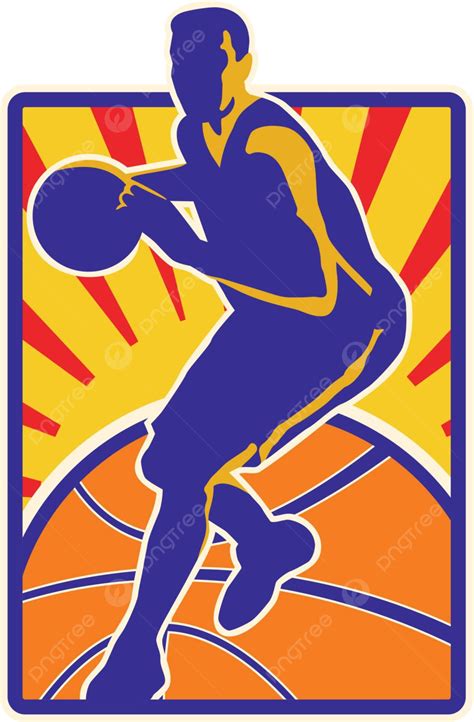 Basketball Player Dribbling Ball Retro Graphics Male Illustration