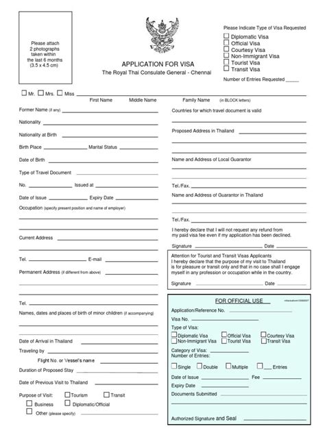 Thailand Visa Application Form Travel Visa Official Documents