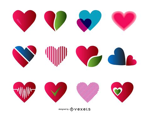 12 Heart Logo Templates Set Vector Download