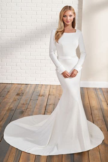 Modest Bridal By Mon Cheri Tr12294 Square Neck Jersey Wedding Gown