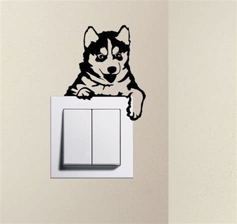 Designer Cute Puppy Dog Husky Baby Pet Light Switch Sticker Funny
