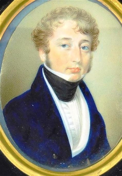 Lot Miniature Young Man Oval Support Likely Ivory Short Curly Brown Hair Royal Blue Coat